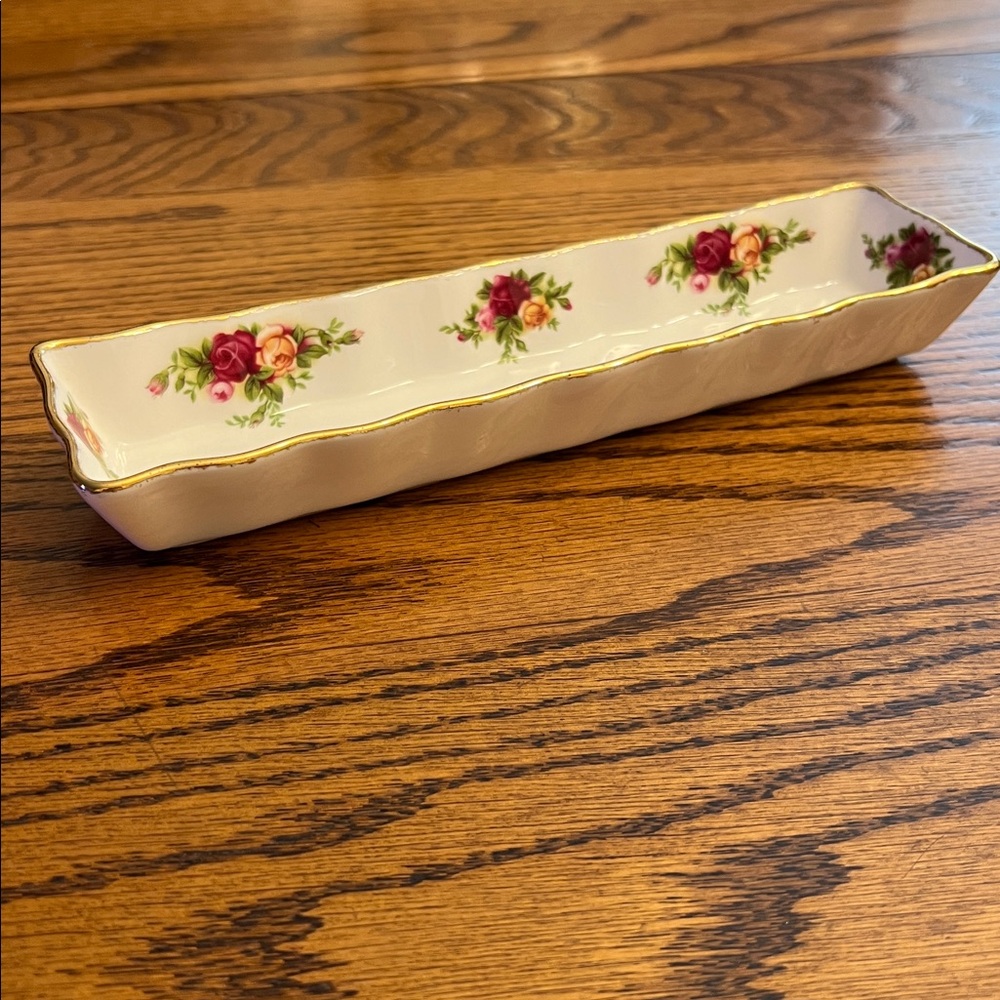 Royal Albert Old Country Roses Rectangular Long Skinny trinket mint olive dish